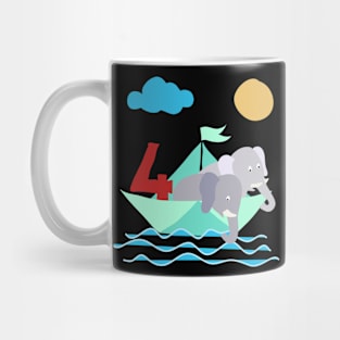 Elephants In Paper Boat Sea 4 Years Birthday Mug